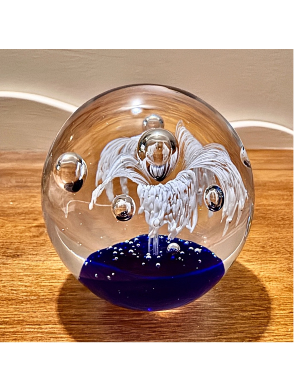 8. Glass Paperweight Collectible-Murano Blue-White Clear Color - Picture 4 of 6